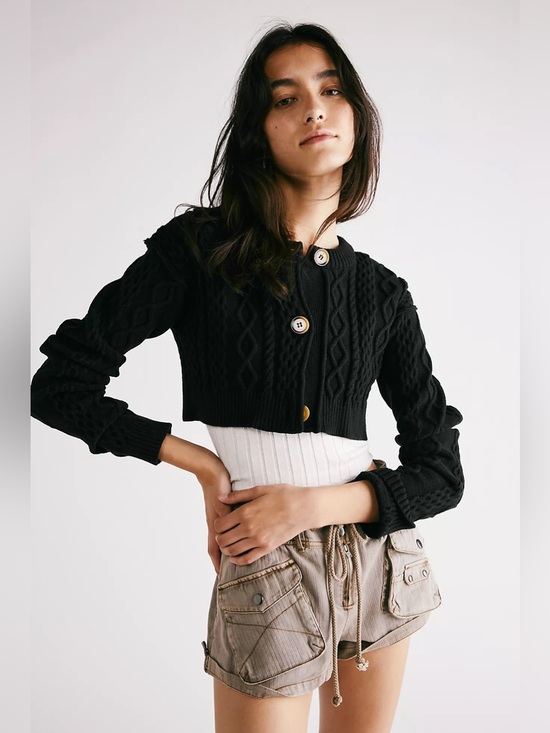Free People Sweaters - Free People | Sadie Cable Crop Sweater | Black | XS